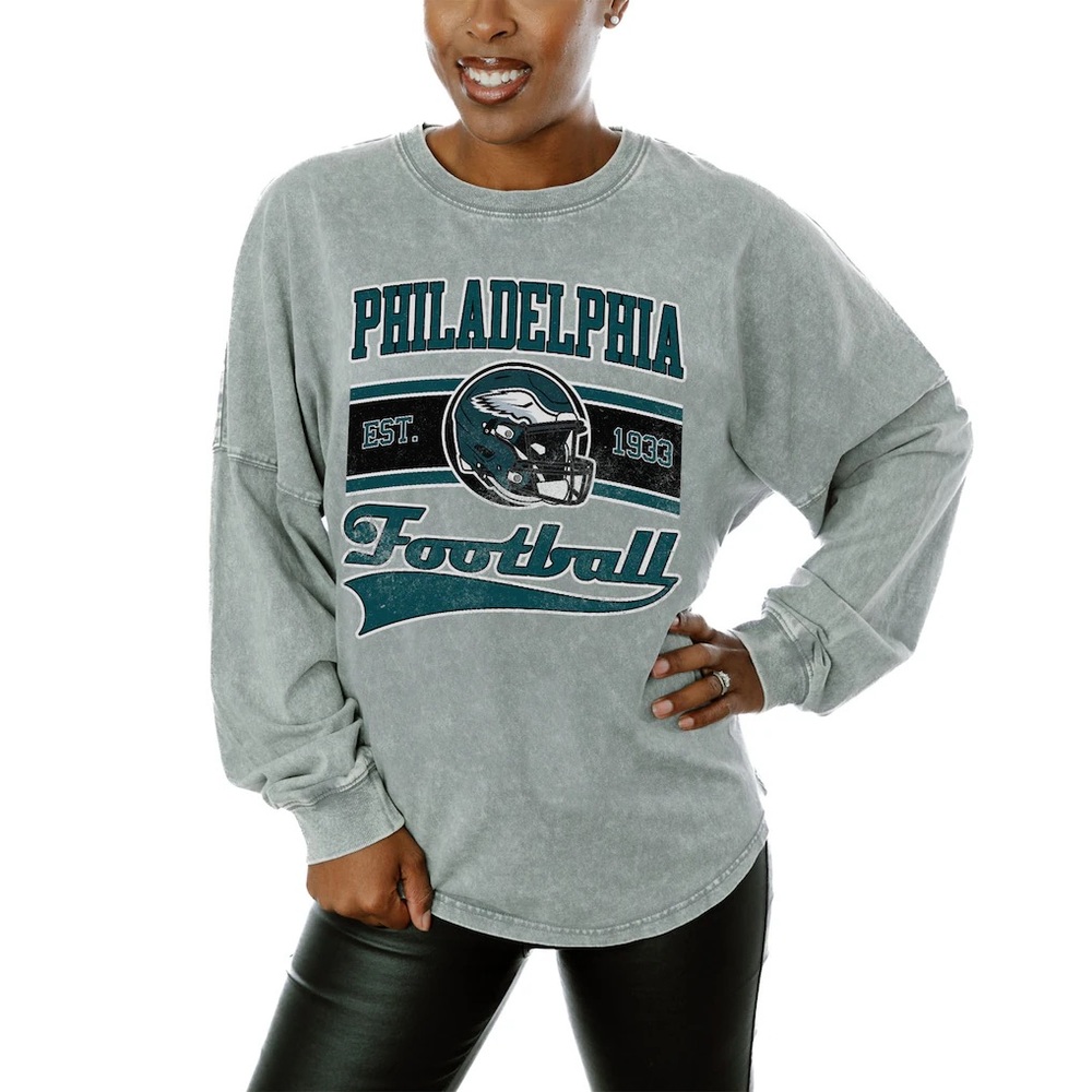 NWT Women's Philadelphia Eagles Gameday Couture Gray Wash Oversized Long Sleeve